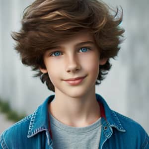13-Year-Old American Boy with Blue Eyes & Brown Fluffy Hair