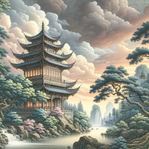 Landscape Painting Inspired by Prince Teng's Pavilion