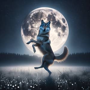 Dancing Gray Wolf Under Full Moon | Mystical Night Landscape