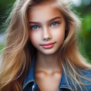 Beautiful 15-Year-Old Girl with Golden Hair and Blue Eyes