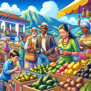 A picture of a village market bustling with activity, showcasing the  vibrant atmosphere and opportunities for financial growth on Craiyon