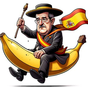 Spanish Politician Riding on Banana - Cartoon Style