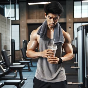Fitness Enthusiast at Gym: South Asian Male Post-Workout