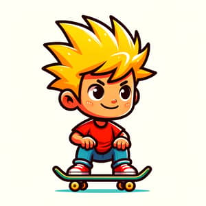 Mischievous Cartoon Character with Spiky Yellow Hair on Skateboard