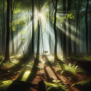 Serene Forest Scene: Sunlight and Shadow Harmony