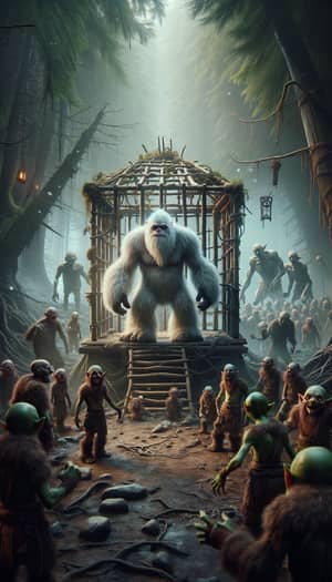 Fantasy World: Captivating Image of Yeti Trapped by Goblins and Looming Zombies