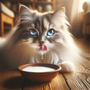 Beautiful Cat Drinking Milk - Mesmerizing Blue Eyes