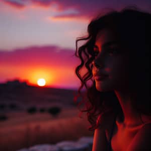 Tranquil Sunset Scene - Hispanic Teenage Girl Watching Sunset