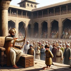 Pre-Islamic Era Public Figure Aiming at Boy - Compelling Scene