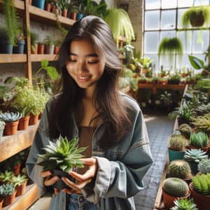 Young South Asian Girl in Vibrant Plant Store - Urban Plant Haven