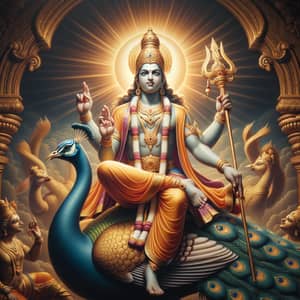 Lord Subramanya Seated on Peacock with Divine Spear | Graceful Image