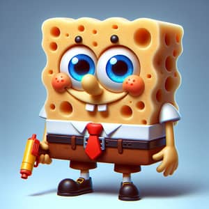 Playful Sea Sponge in Goofy Outfit with Water Gun