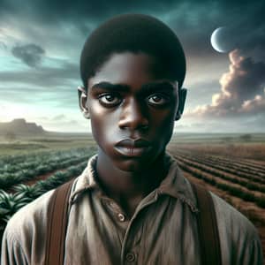 Young Black Boy on Rural Alien Planet - Inner Turmoil and Expectations