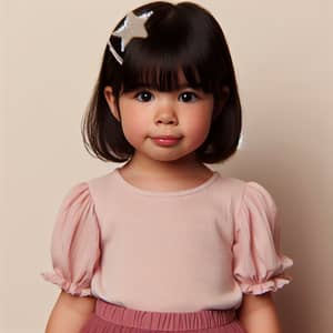 Three-Year-Old Hispanic Girl in Pink Outfit with Star Hair Clip