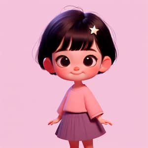 Playful Disney Style Animation of a Three-Year-Old Girl in Pink Outfit