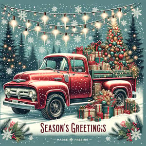 Wintry Vintage Truck Christmas Postcard Design
