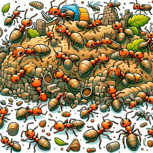 Cartoon Ants: Vibrant Worker Ants and Anthill Activities