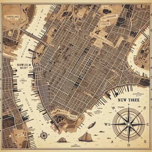 Vintage Style Map of New York City - Early 20th Century Cityscape