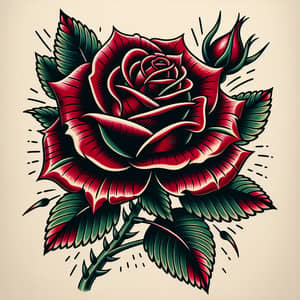 American Traditional Tattoo Rose Design | Detailed Illustration
