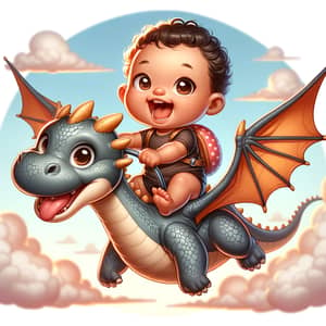 Adorable Infant Riding Flying Dragon | Illustration