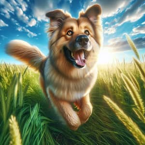 Large Adult Dog Frolicking in Field of Tall Grass | Exciting Outdoor Scene