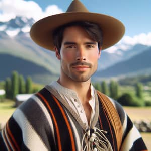 Chilean Man in Traditional Clothing with Andes Mountains Background