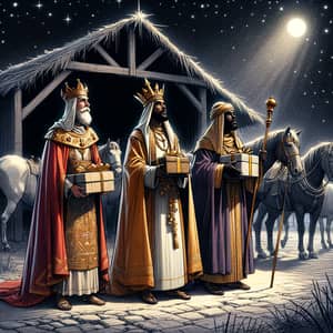 Three Kings Bringing Gifts to Stable | Traditional Carol Scene
