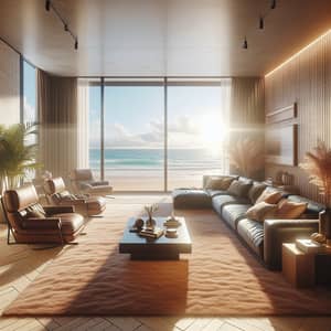 Modern Cozy Living Room with Beach Landscape View