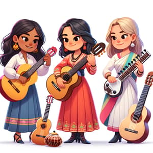 Cartoon Women Playing Guitar Mini Characters