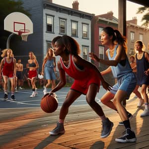 Diverse Women's Basketball Game in Local Park