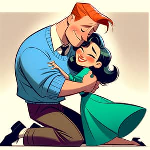 Cartoon Hug and Kiss: Heartwarming Affection Illustration