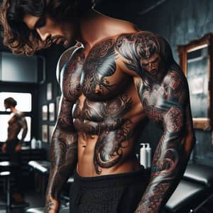 Realistic Shirtless Caucasian Man Tattoo Design | Unique Artwork
