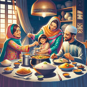 Family Mealtime with South Asian Muslim Child | Traditional Dishes