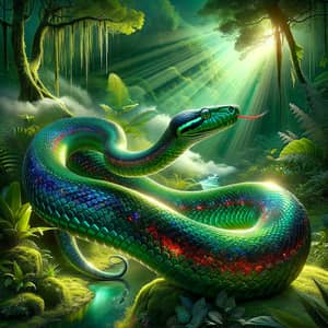 Vibrant Snake in Lush Green Jungle - Enigmatic Colors