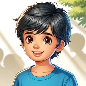 Young South Asian Boy with Cheerful Expression Outdoors