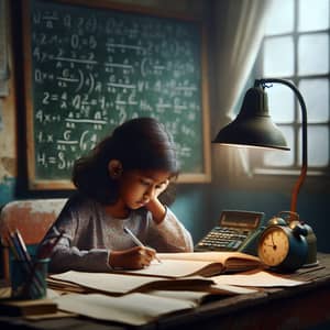 Young South Asian Girl Solving Intricate Math Problem