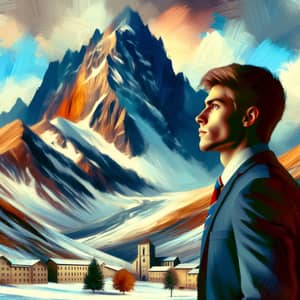 Educational Journey Depicted: Student Facing Tall Mountain Vista