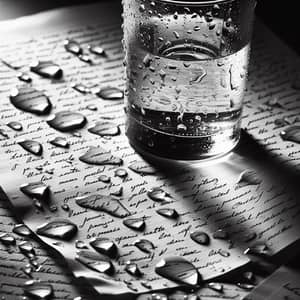 Dramatic Black and White Photo of Water Spilled on Notes