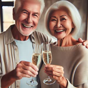 Retirement Celebration with Champagne – Elderly Couple Toasting Joyfully