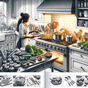 Engaging Kitchen Scene with Black Woman Cook | Culinary Tasks