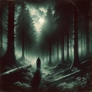 Mysterious Figure in Abandoned Forest - Dark, Moody, Supernatural
