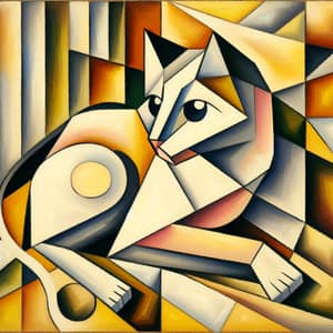 Cubism-Inspired Cat Art: Geometric Shapes & Interlocking Planes