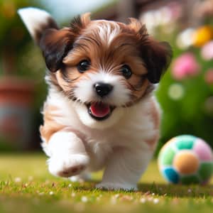 Adorable Brown and White Puppy Playing in Garden