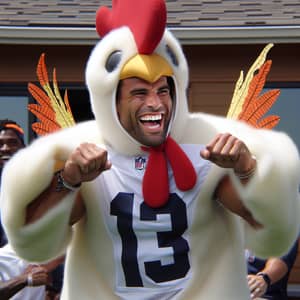 Hispanic Football Player Dancing in Chicken Costume