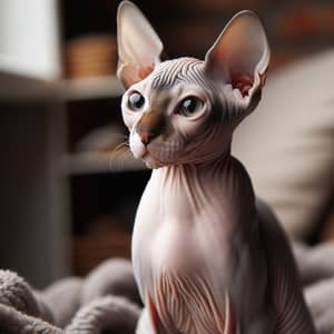 Adorable Hairless Cat Sitting Comfortably | Playful Hairless Cat Image