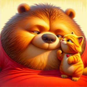 Charming Bear and Cat Love Kiss - 3D Digital Painting