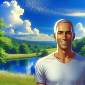 Tranquil Outdoor Scene with Smiling Human Figure