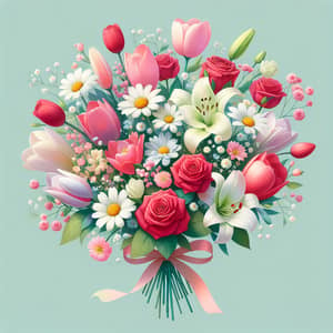 Vibrant Bouquet of Roses, Tulips, Daisies, Lilies & Baby's Breath