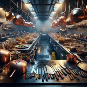 Bustling Restaurant Kitchen | Culinary Hub with Wet Floor
