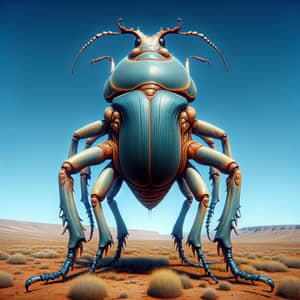 Hyper-Realistic Beetle-Humanoid Figure in Sparse Landscape